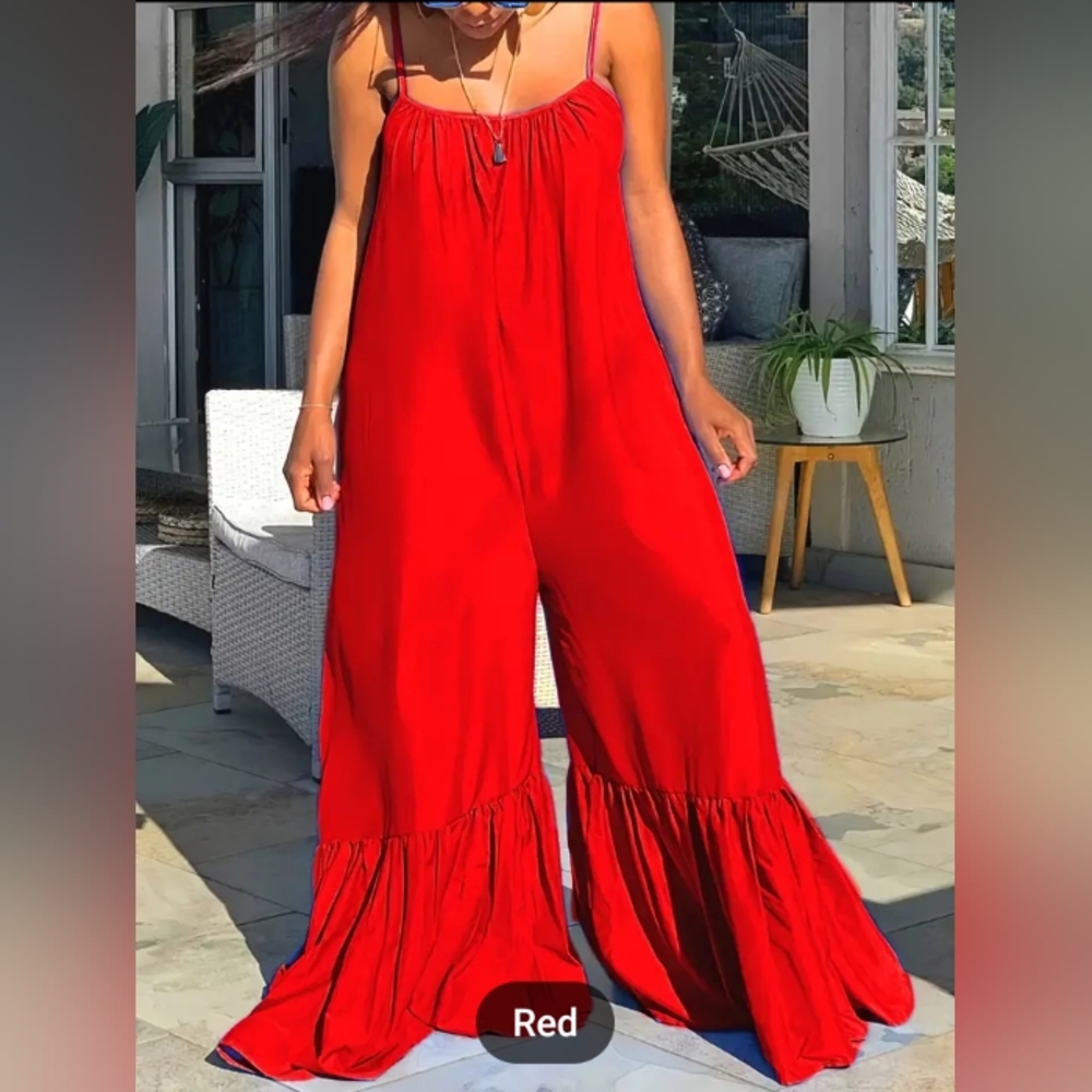 Women's Plus Size Ruffle Hem Wide Leg Casual Jumpsuit size 1x